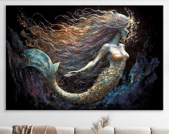 Mermaid Wall Art, Mermaid Canvas Print, Huge Canvas Home Decor, Mermaid Wall Decor, Mermaid Art