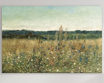Wildflower Field Art Print, Huge Canvas Home Decor, Vintage Wildflower Field Canvas Print, Champ Fleuri Wall Art, Botanical Wildflower Art