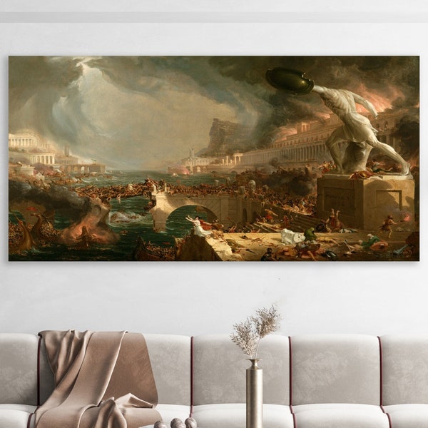 The Course of Empire 1836 Canvas Print, Thomas Cole Art, Huge Canvas Wall Art, The Course of Empire Destruction Art, Thomas Cole Wall Art