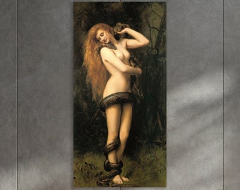 Lilith 1887 by John Collier Wall Art, Huge Canvas Wall Decor, Lilith 1887 Art Print, John Collier Canvas Print, Lilith 1887 Wall Decor