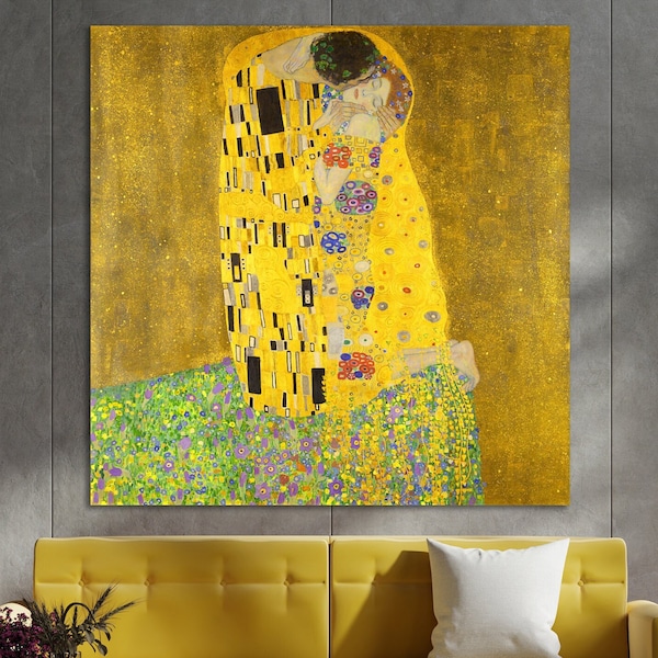 El beso, arte de Gustav Klimt, decoración del hogar de lienzo enorme, el lienzo del beso, lienzo de Gustav Klimt, el arte del beso, decoración de la pared de Klimt, la impresión del beso
