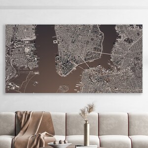 Arte del mapa de Nueva York, decoración de pared de lienzo enorme, lienzo de Nueva York, arte de vista satelital, decoración de la pared del mapa de Nueva York, impresión de arte de vista satelital de Nueva York