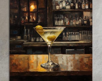 Glass of Martini Wall Art, Huge Canvas Home Decor, Trendy Art, Glass of Martini Wall Decor, Glass of Martini Canvas, Moody Art