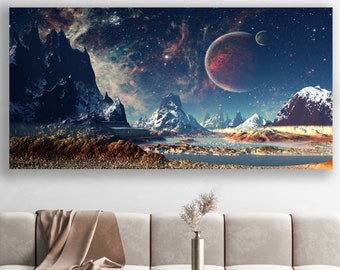 Planets Canvas, Space Art, Huge Canvas Wall Art, Nebula Wall Art, Milky Way Art, Planets Wall Decor, Space
