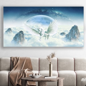 Pegasus Canvas Print, Huge Canvas Wall Decor, Pegasus Wall Art, White Horse Wall Decor, Pegasus Art Print, Winged Horse Canvas