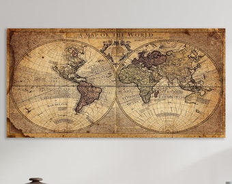 Rustic World Map Art Print, Vintage World Map Art, Huge Canvas Wall Art, World Map Art, Rustic Wall Art, Rustic World Map Wall Decor