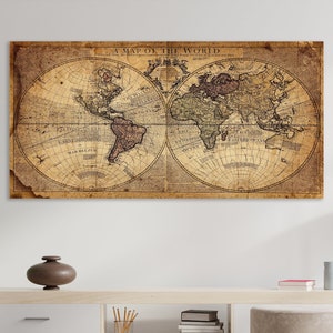 Rustic World Map Art Print, Vintage World Map Art, Huge Canvas Wall Art, World Map Art, Rustic Wall Art, Rustic World Map Wall Decor