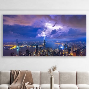 City View Wall Art, Thunderbolt Art, Huge Canvas Wall Art, Hong Kong City View Art Print, City View Wall Decor, Thunderbolt Canvas