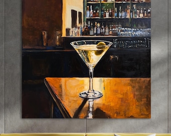 A Glass of Martini Art, Huge Canvas Home Decor, Moody Art, Glass of Martini Wall Decor, Glass of Martini Wall Art, Trendy Art