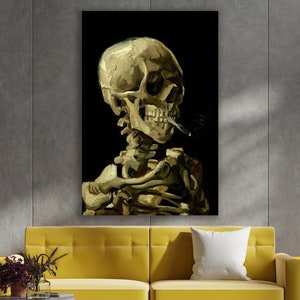 Skull of a Skeleton with Burning Cigarette Wall Art, Van Gogh Art, Huge Canvas Home Decor, Skull of a Skeleton with Burning Cigarette Art bild 1