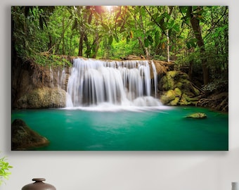 Waterfall Art, Nature Canvas Print, Huge Canvas Wall Decor, Waterfall Wall Decor, Nature Wall Art, Rainforest Art Print
