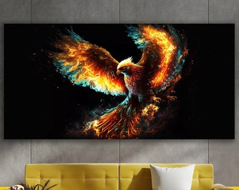 Arte mural de fénix, lienzo gigante para decorar la pared, lienzo de ave fénix, arte del fénix, decoración de pared de fénix