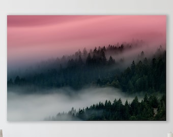 Misty Forest Fog Wall Art, Huge Canvas Home Decor, Foggy Forest Farmhouse Decor, Foggy Landscape Art, Misty Fog Wall Decor