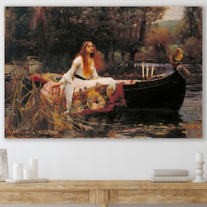 Arte mural de La Dama de Shalott, John William Waterhouse, Lienzo de La Dama de Shalott, Decoración del hogar en lienzo gigante, Arte de La Dama de Shalott de 1888