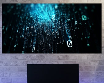 Binary Code Wall Art, Huge Canvas Home Decor, Matrix Style Binary Code Art, Coders Gift, Computer Technology Art,  Binary Code Wall Decor