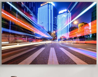City Art, Huge Canvas Home Decor, Colorful City Canvas, Lights Wall Art, City, Lights