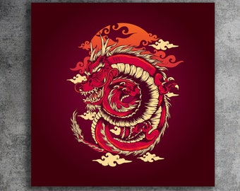 Dragon Canvas Print, Japanese Dragon Wall Decor, Huge Canvas Wall Decor, Japanese Art, Dragon Wall Art, Japanese Dragon Art Print