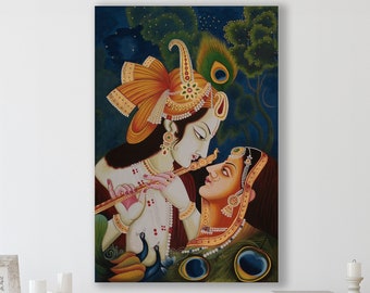 Radha Krishna Wall Art, Huge Canvas Home Decor, Radha Krishna Canvas Print, Hinduism Art, Radha Krishna Wall Decor, Hindu Gods Art Print