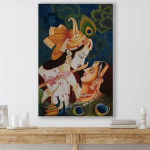 Radha Krishna Wall Art, Huge Canvas Home Decor, Radha Krishna Canvas Print, Hinduism Art, Radha Krishna Wall Decor, Hindu Gods Art Print