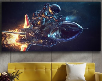 Astronaut Canvas, Space Art, Rocket Wall Art, Huge Canvas Wall Decor, Rocket Art, Cosmonaut Wall Art, Space Wall Art