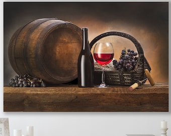 Wine Art, Grapes Canvas, Huge Canvas Wall Decor, Wine Canvas, Wine Barrel Wall Art, Wine Wall Decor, Wine Lovers, Corkscrew Art