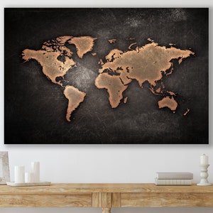 Rustic World Map Wall Art, Huge Canvas Home Decor, World Map Canvas, World Map Art Print, Continents Art, World Map, Rustic Style Wall Decor