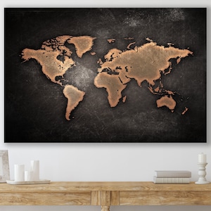 Arte rústico de la pared del mapa del mundo, decoración del hogar del lienzo enorme, lienzo del mapa del mundo, impresión del arte del mapa del mundo, arte de los continentes, mapa del mundo, decoración de la pared del estilo rústico