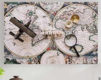 World Map Wall Art, Travel Sign, Huge Canvas Wall Decor, Atlas Wall Art, World Map Art Print, Travel Lovers Gift