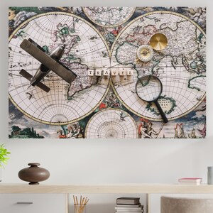 Mappa del mondo da parete, cartello di viaggio, enorme decorazione da parete su tela, atlante da parete, stampa artistica della mappa del mondo, regalo per gli amanti dei viaggi
