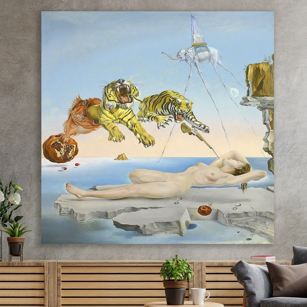 Dream Caused by the Flight of a Bee around a Pomegranate a Second before Waking, Salvador Dali, Awakening Canvas, Dali, Pomegranate Wall Art