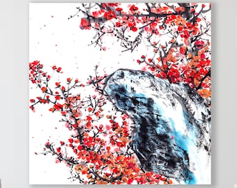 Japanese Flower Wall Art, Japanese Art, Huge Canvas Home Decor, Vintage Japanese Art, Sakura Wall Decor