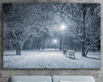 Winter Art Print, Huge Canvas Wall Decor, Snowy Pathway, Snow Canvas, Winter Wall Art, Snowy Trees Art