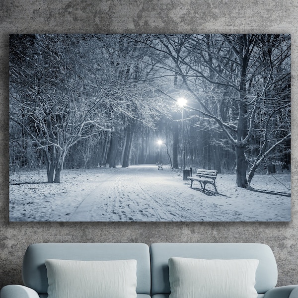 Winter Art Print, Huge Canvas Wall Decor, Snowy Pathway, Snow Canvas, Winter Wall Art, Snowy Trees Art