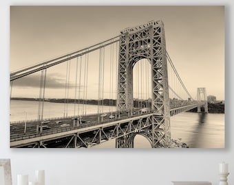 George Washington Bridge, Huge Canvas Home Decor, Hudson River Canvas, Black And White Art, Bridge Wall Art