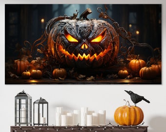 Spooky Jack O Lantern Wall Art, Halloween Art, Huge Canvas Wall Art, Halloween Gift, Jack O Lantern Art Print, Halloween Wall Decor