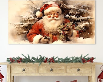 Santa Claus Wall Decor, Vintage Santa Claus Art, Huge Canvas Wall Decor, Christmas Art Print, Santa Claus Canvas, Christmas Gift