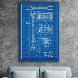 Guitar Art Print, Blueprint Canvas, Guitar Bluprint Wall Art, Huge Canvas Home Decor, Blueprint Art, Guitar Template Art, Guitar Plan,