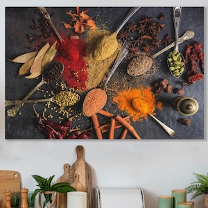 Spices Wall Art, Spices, Kitchen Art, Huge Canvas Home Decor, Colorful Spices, Kitchen Wall Decor, Decorative Kitchen Canvas