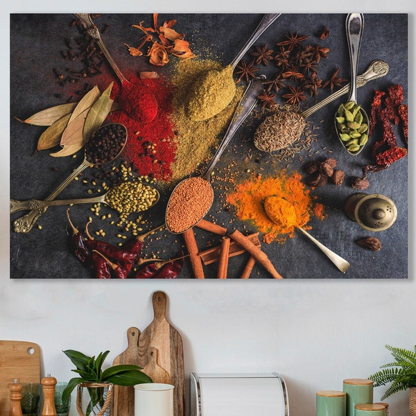 Spices Wall Art, Spices, Kitchen Art, Huge Canvas Home Decor, Colorful Spices, Kitchen Wall Decor, Decorative Kitchen Canvas
