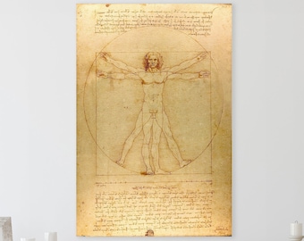 The Vitruvian Man Wall Art,  Huge Canvas Home Decor, Vitruvian Man Wall Decor, Leonardo Da Vinci Art Print, The Vitruvian Man Canvas Print