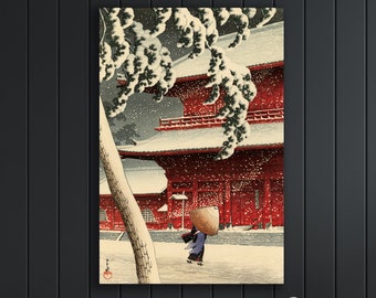 Shiba Zojoji Temple Wall Art, Ukiyoe Art Print, Huge Canvas Wall Decor, Japanese Art, Ukiyoe Wall Art, Vintage Japanese Art
