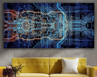 Circuit Layout Canvas, Huge Canvas Home Decor, Chip Art, Circuit Layout Office Decor, Computer Technology Art, Hardware Technology Wall Art