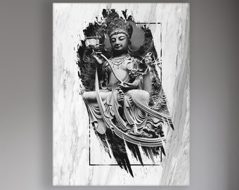 Buddha Wall Art, Huge Canvas Wall Decor, Asian Peaceful Modern Art, Abstract Buddha Sign, Meditation and Spiritual Wall Decor