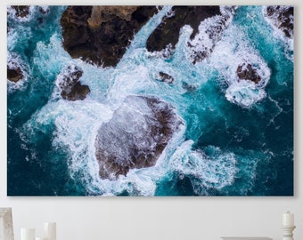 Ocean Wave Wall Decor, Ocean Wall Art, Huge Canvas Home Decor, Peaceful Wall Art, Big Blue Wave, Ocean Power, Waves Crushing On Rocks