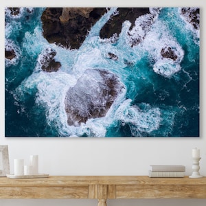 Ocean Wave Wall Decor, Ocean Wall Art, Huge Canvas Home Decor, Peaceful Wall Art, Big Blue Wave, Ocean Power, Waves Crushing On Rocks