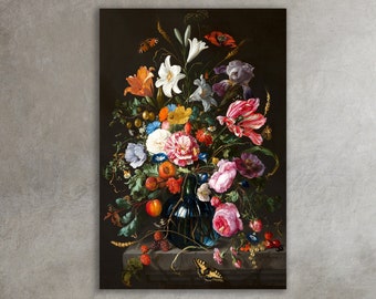 Vase Of Flowers Wall Art, Jan Davidzoon de Heem Art, Huge Canvas Home Decor, Vase Of Flowers Canvas, De Heem Wall Art, Flowers Wall Decor