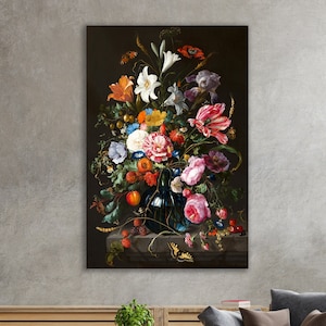 Vase Of Flowers Wall Art, Jan Davidzoon de Heem Art, Huge Canvas Home Decor, Vase Of Flowers Canvas, De Heem Wall Art, Flowers Wall Decor