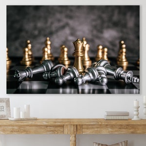 Chess Wall Art, Chess, Silver And Gold Chess Pieces Canvas, Huge Canvas Home Decor, Chess Canvas, Chess Art
