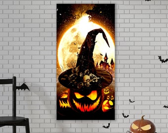 Halloween Wall Art, Huge Canvas Wall Decor, Halloween Art Print, Pumpkin Canvas Print, Halloween Wall Decor, Spooky Wall Art, Halloween Gift