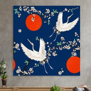 Vintage Japanese Art, Japanese Cranes Wall Decor, Huge Canvas Wall Decor, Japanese Peaceful Modern Art